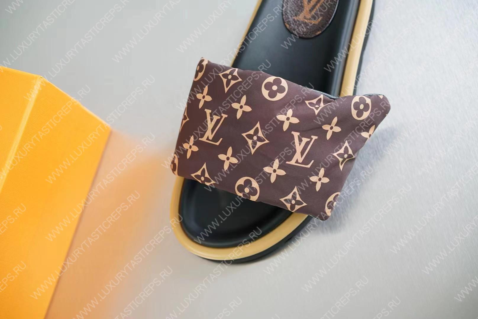 l**is V*t*n pool pillow flat comfort mules cocoa brown 261374