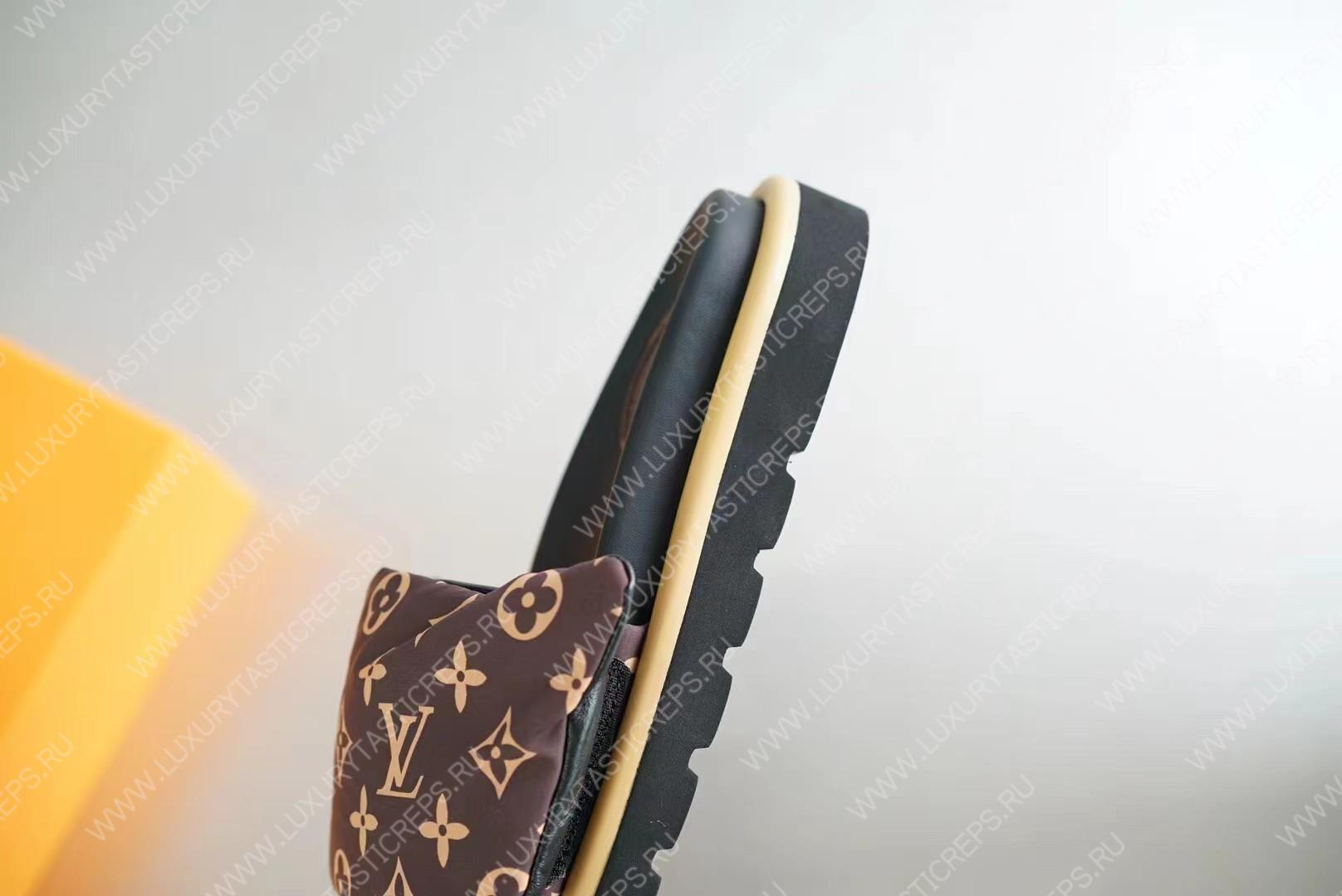 l**is V*t*n pool pillow flat comfort mules cocoa brown 261374