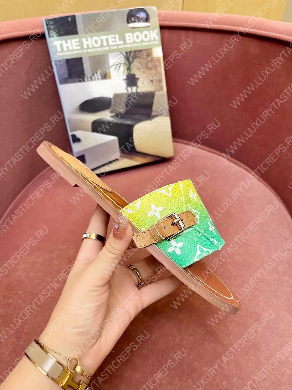 l**is V*t*n lock it flat mule green & yellow 1aa21q