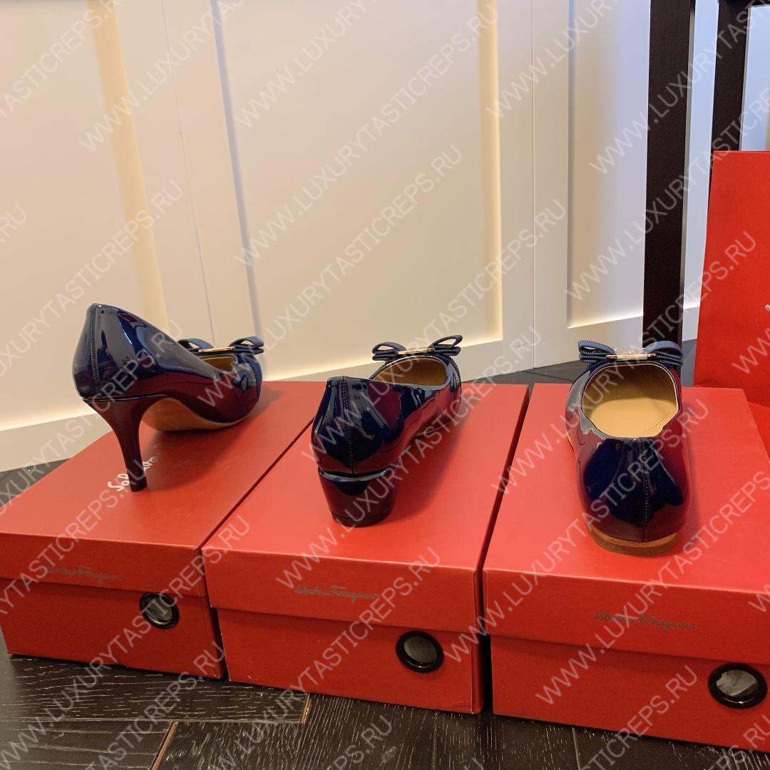 FERRAGAMO VERA BOW PUMP SHOE BLUE 01B221