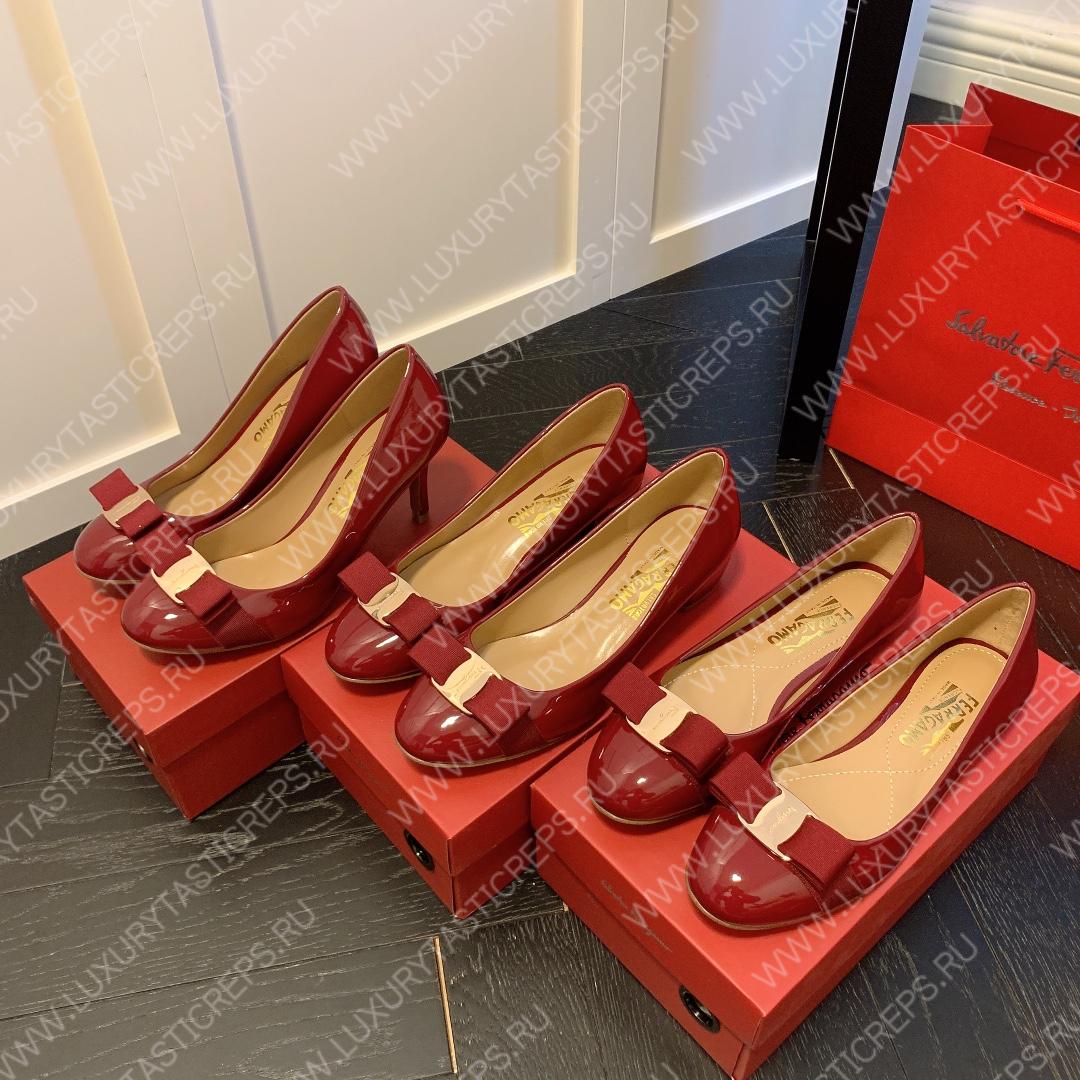 FERRAGAMO VERA BOW PUMP SHOE BURGUNDY 01B221