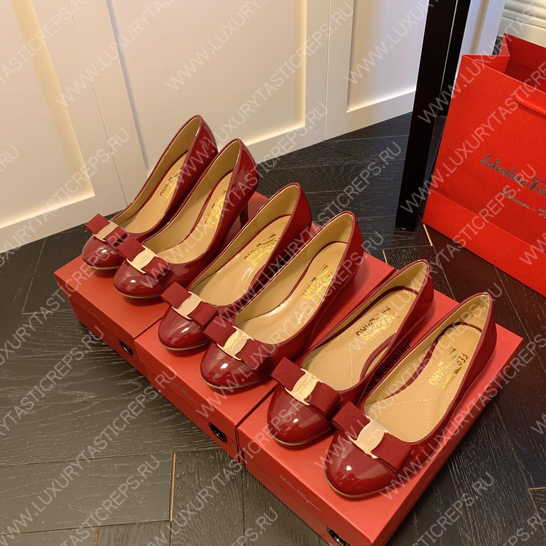 FERRAGAMO VERA BOW PUMP SHOE BURGUNDY 01B221