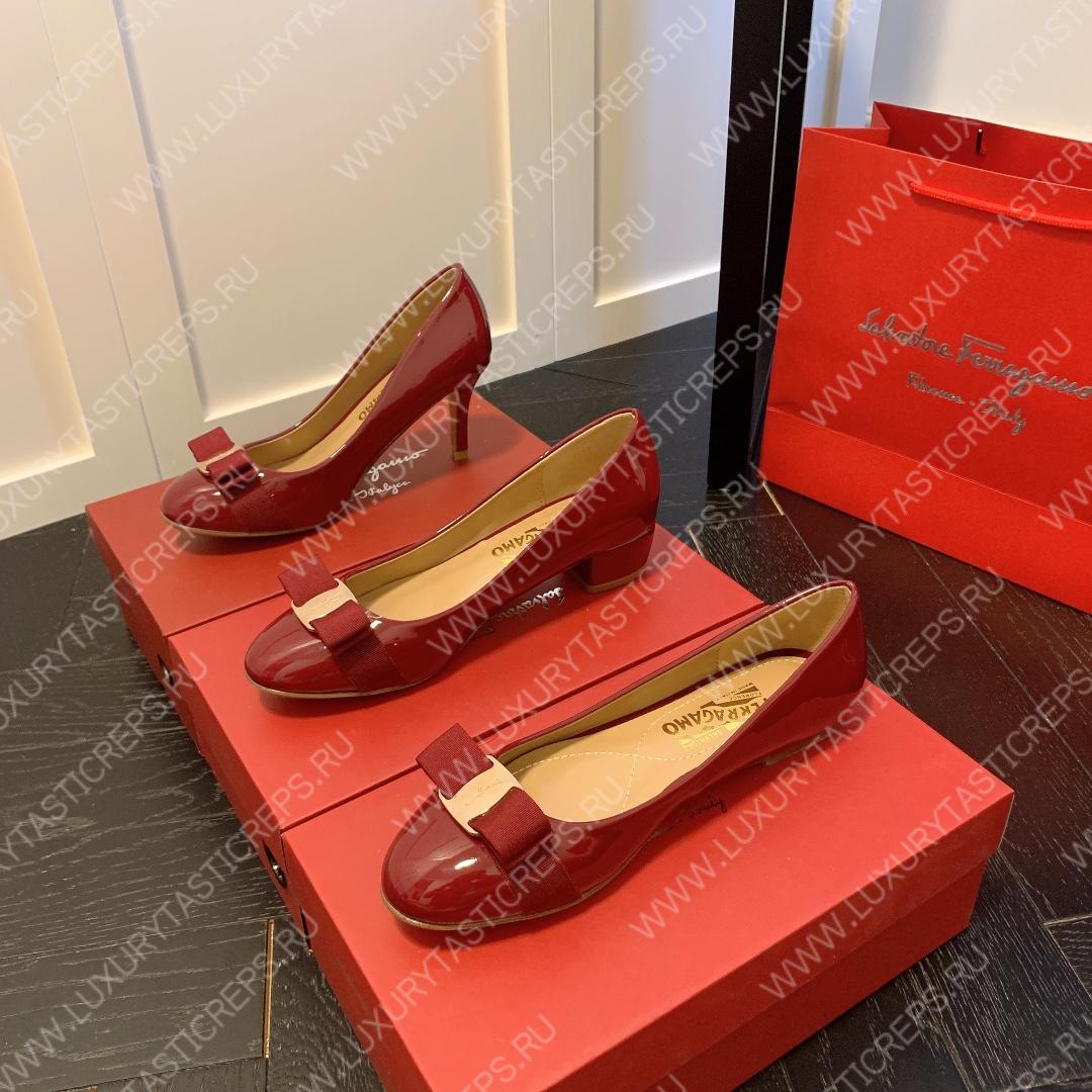 FERRAGAMO VERA BOW PUMP SHOE BURGUNDY 01B221