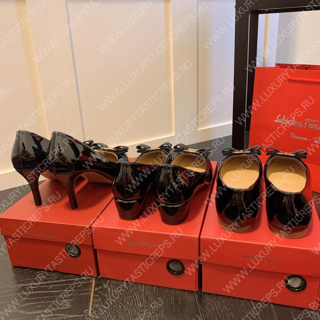 FERRAGAMO VERA BOW PUMP SHOE BLACK 01B221