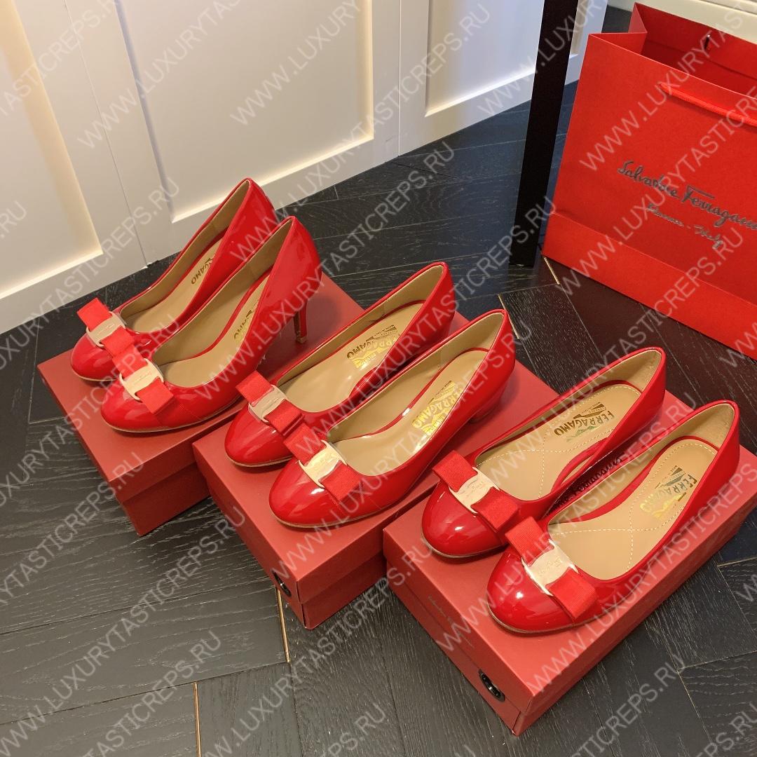 FERRAGAMO VERA BOW PUMP SHOE RED 01B221