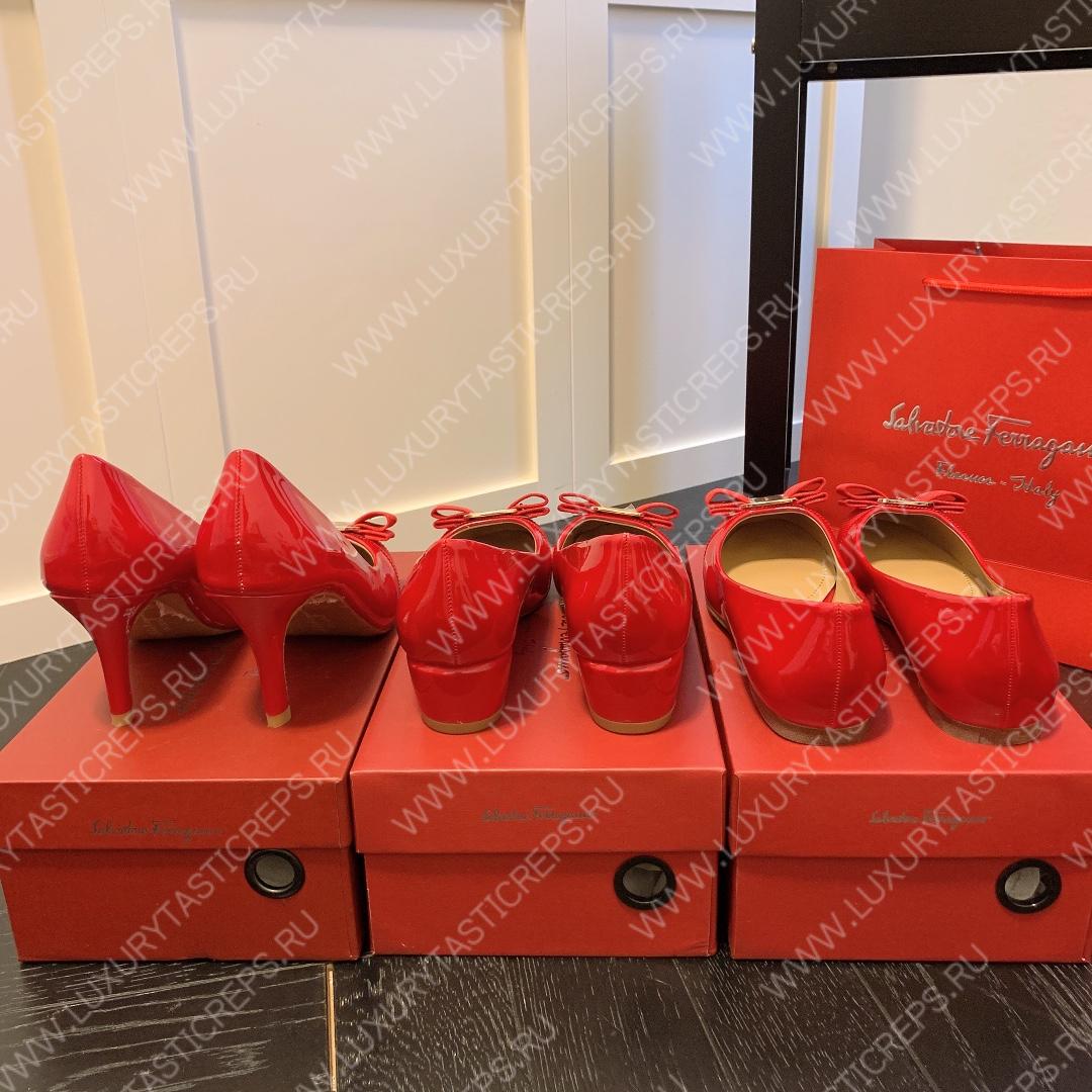 FERRAGAMO VERA BOW PUMP SHOE RED 01B221