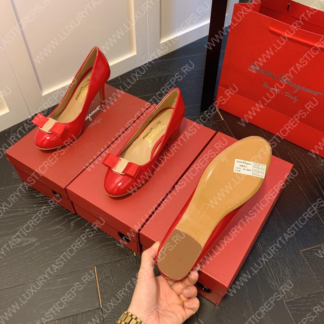 FERRAGAMO VERA BOW PUMP SHOE RED 01B221