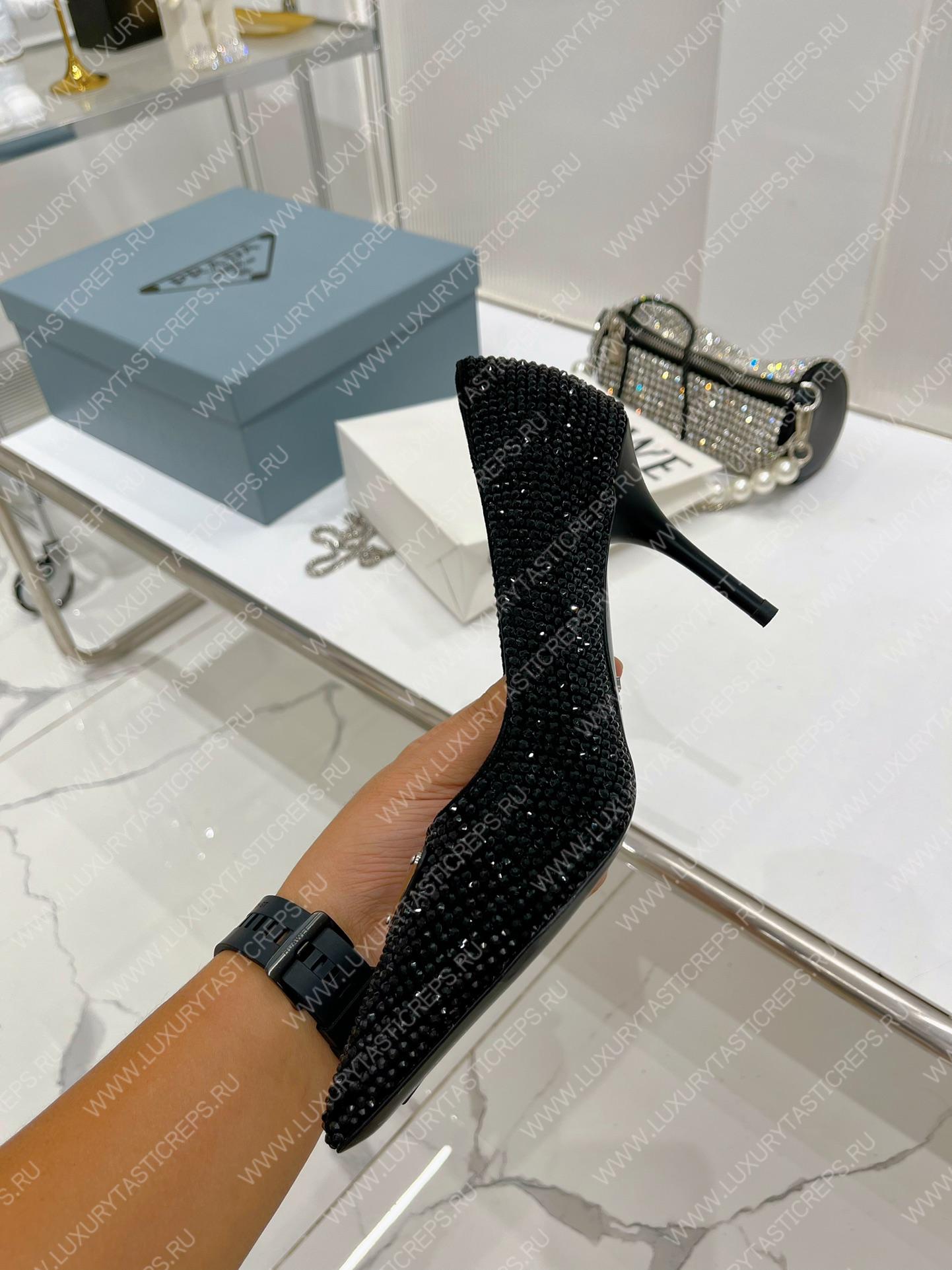 Pra*a slingback pump with crystals black crystal 1i001n