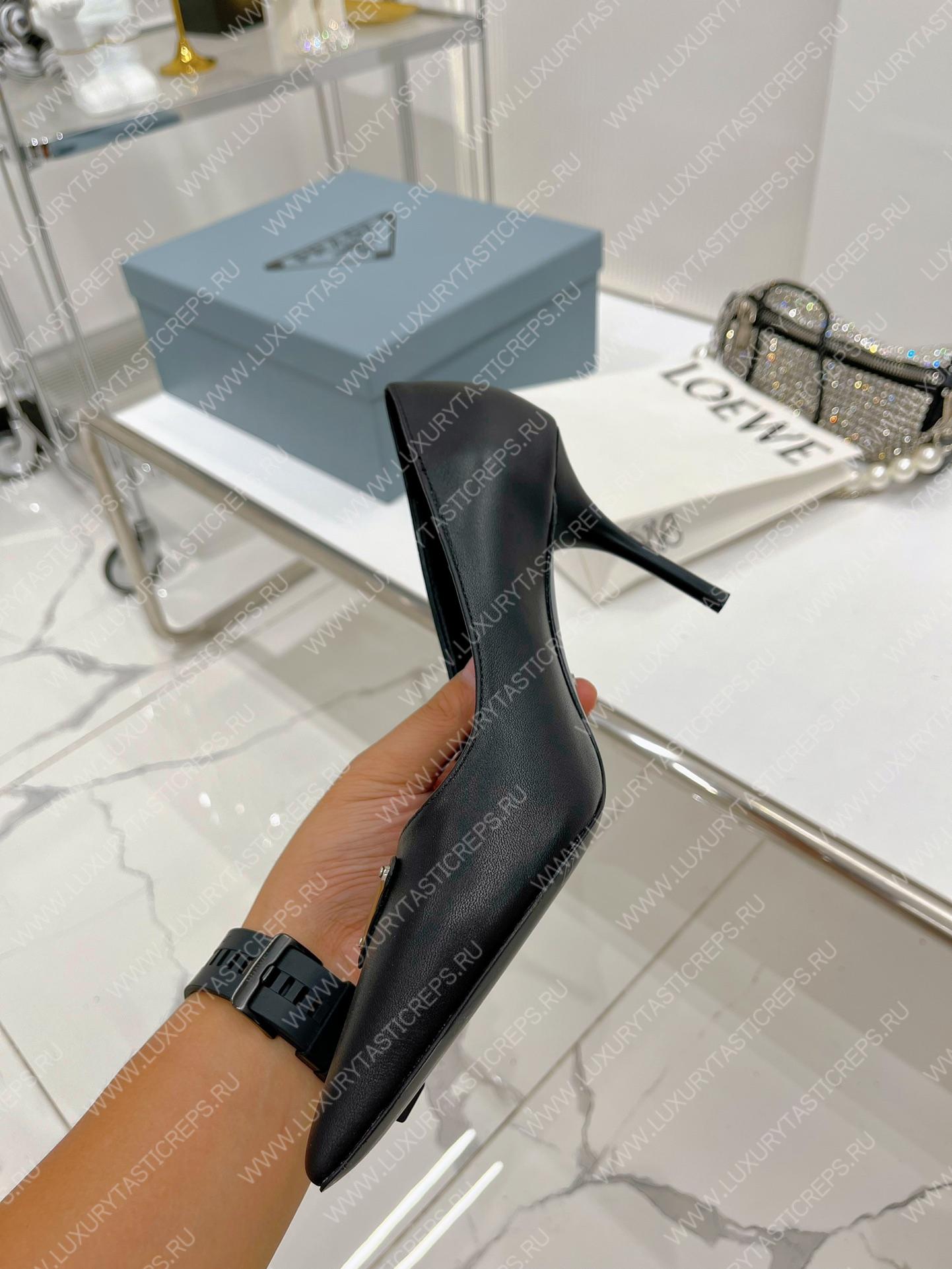 Pra*a brushed leather pumps black 1i001n