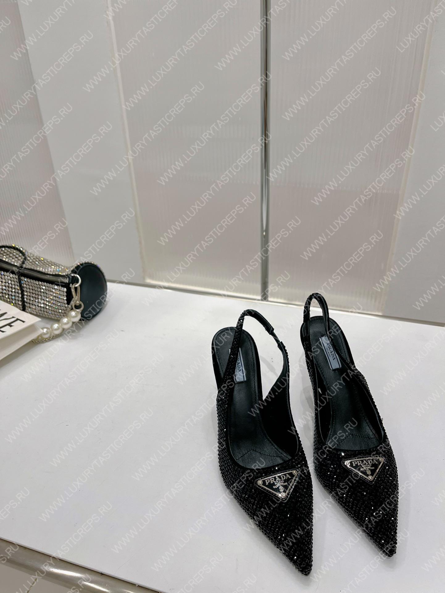 Pra*a rhinestone slingback pump black 1i002n