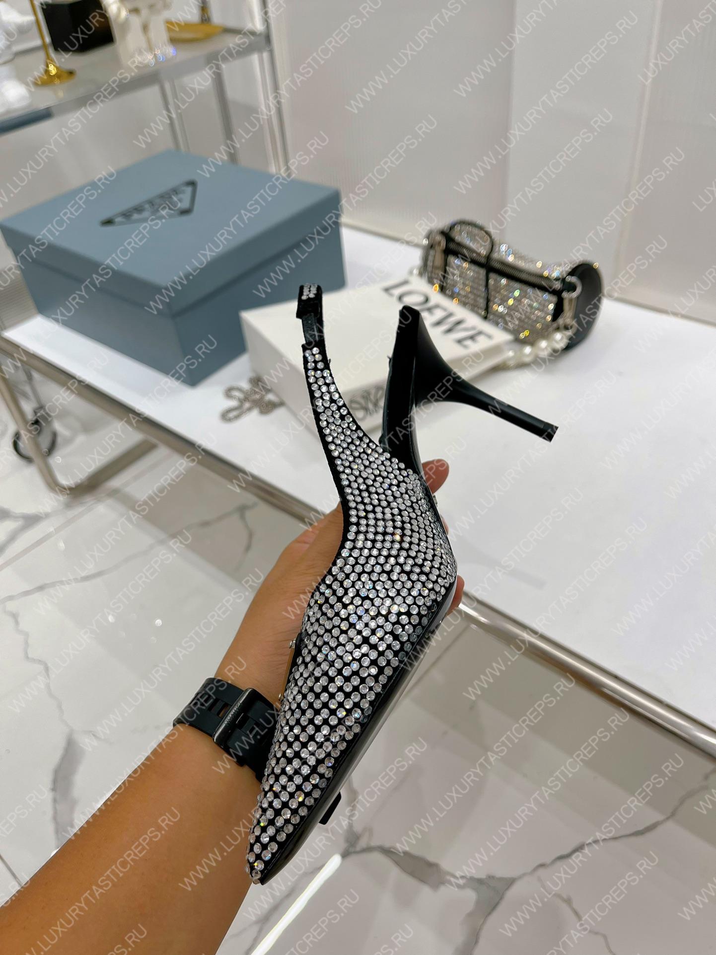 Pra*a rhinestone slingback pump black/white 1i002n