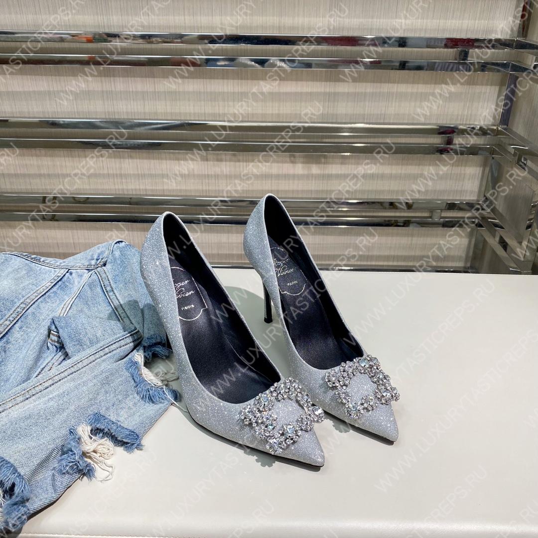 ROGER VIVER FLOWER STRASS BUCKLE PUMPS SHINNY SILVER RVW4141