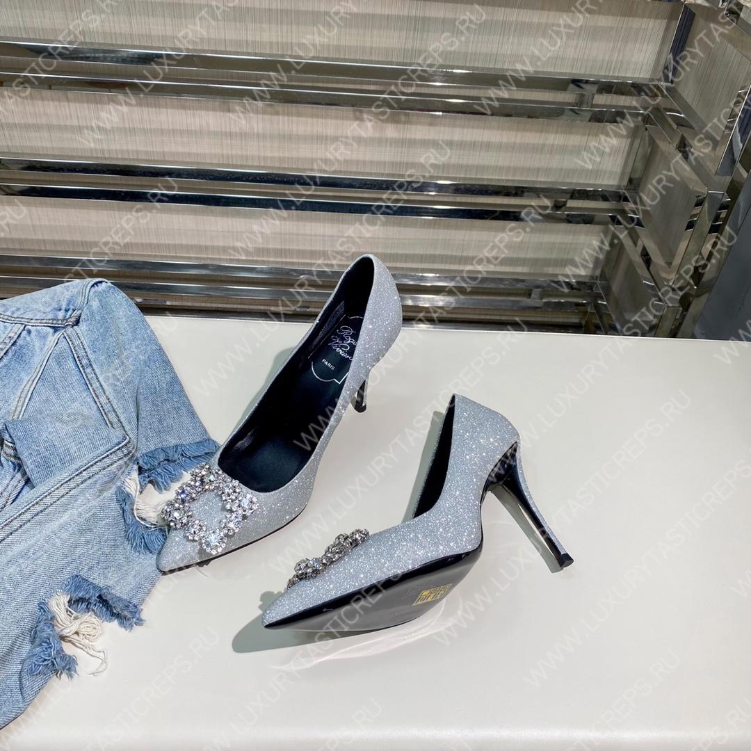 ROGER VIVER FLOWER STRASS BUCKLE PUMPS SHINNY SILVER RVW4141