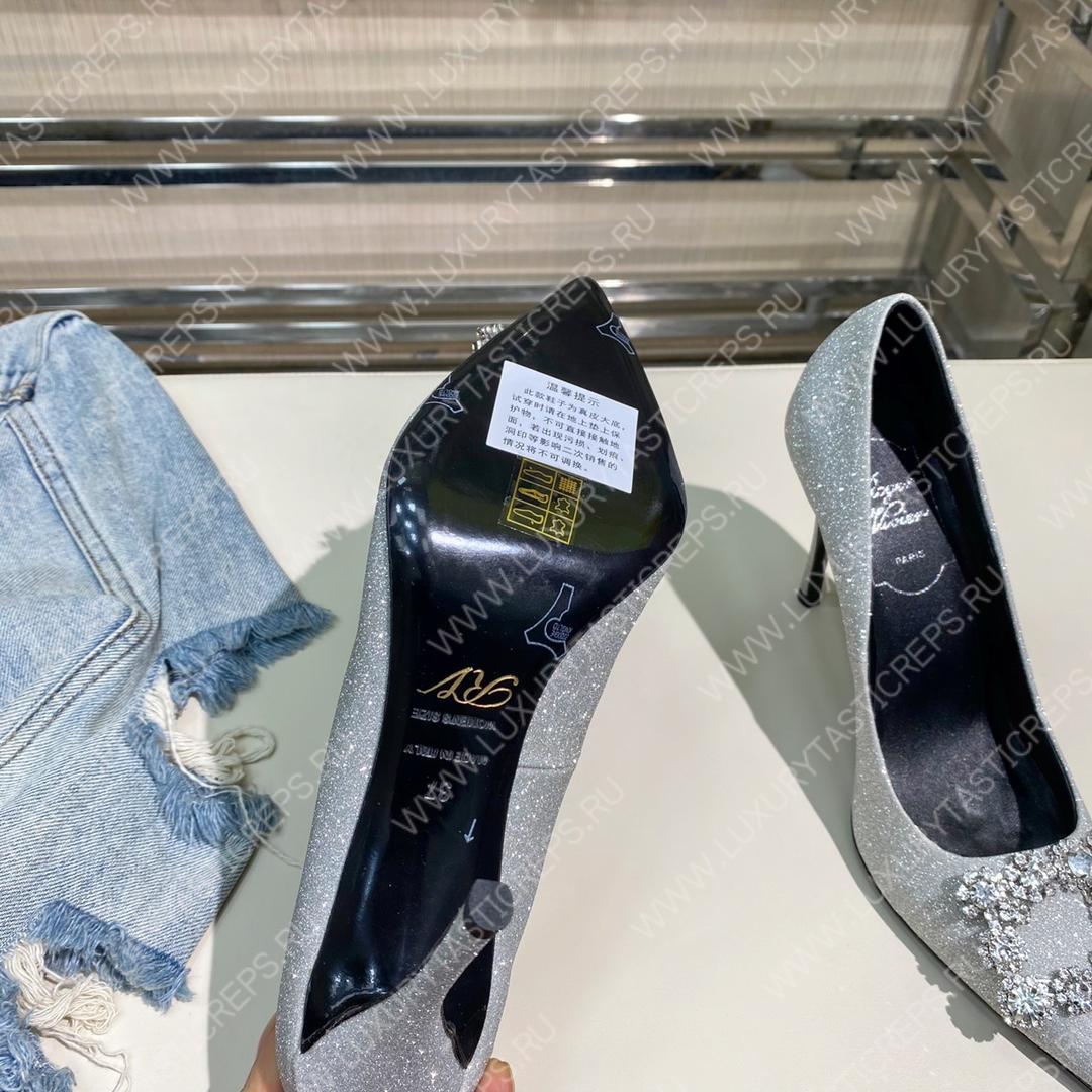 ROGER VIVER FLOWER STRASS BUCKLE PUMPS SHINNY SILVER RVW4141