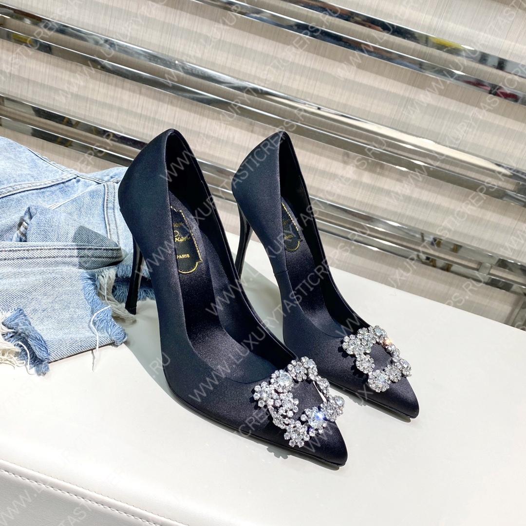 ROGER VIVER FLOWER STRASS BUCKLE PUMPS BLACK RVW4141