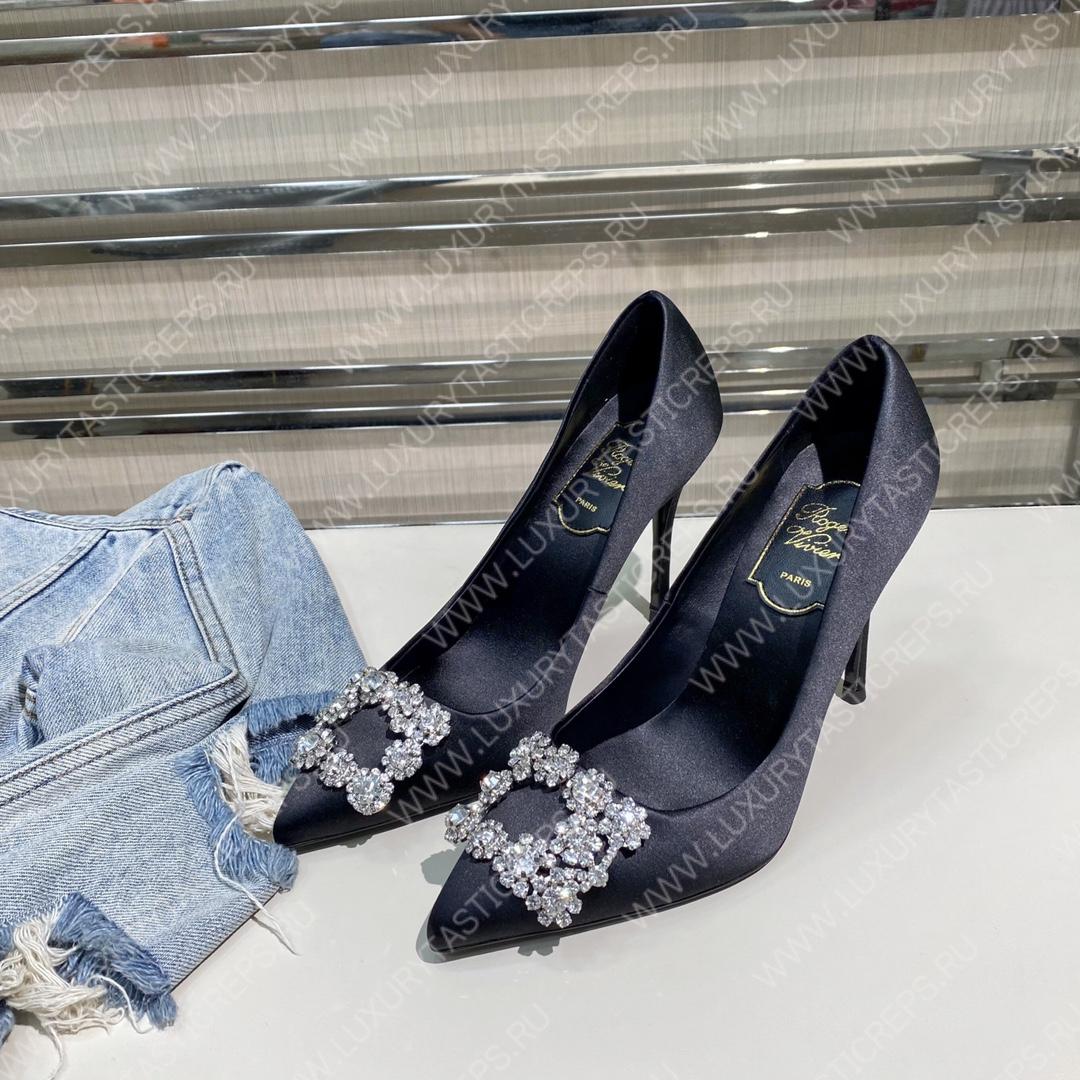 ROGER VIVER FLOWER STRASS BUCKLE PUMPS BLACK RVW4141