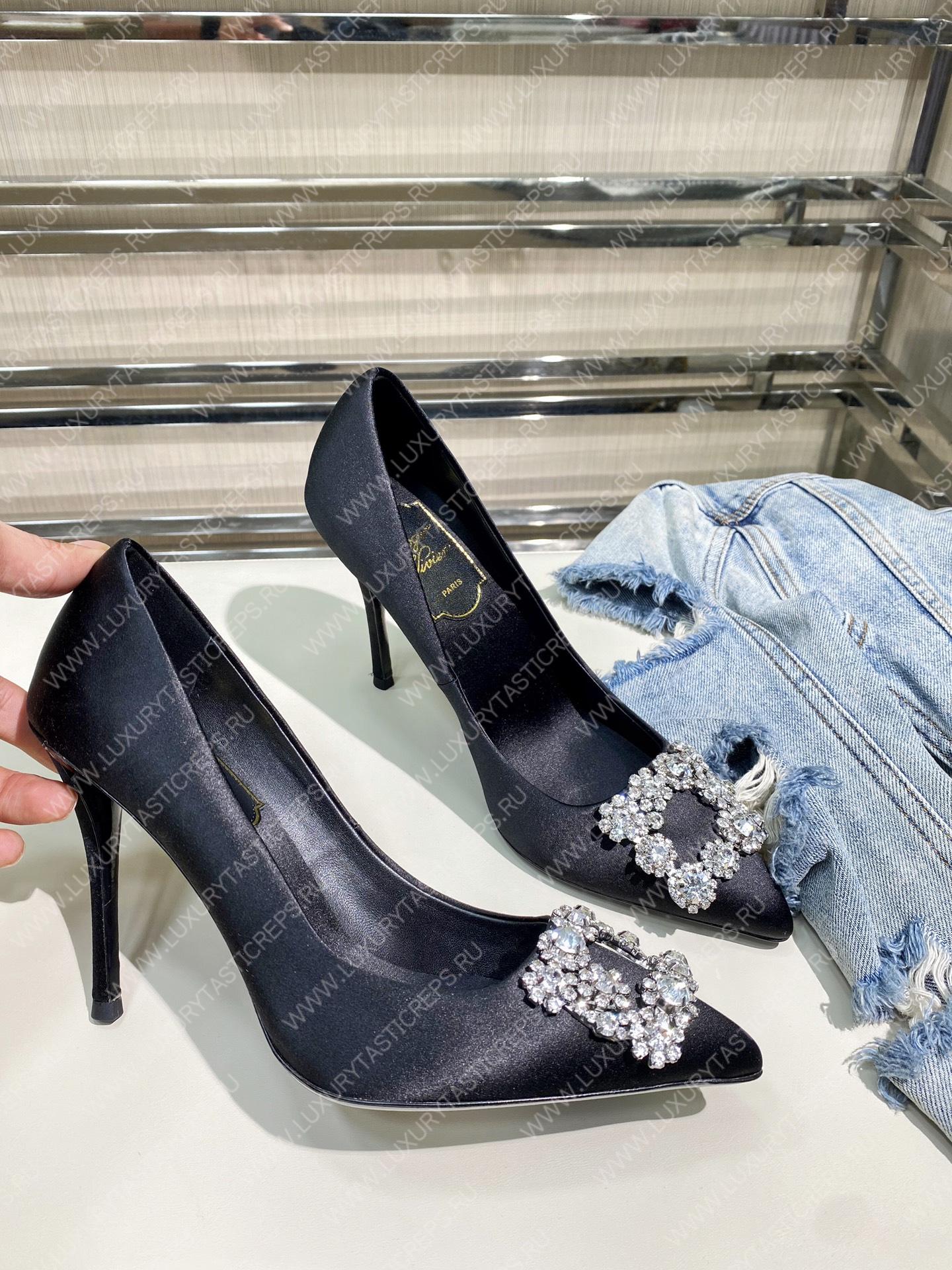 ROGER VIVER FLOWER STRASS BUCKLE PUMPS BLACK RVW4141