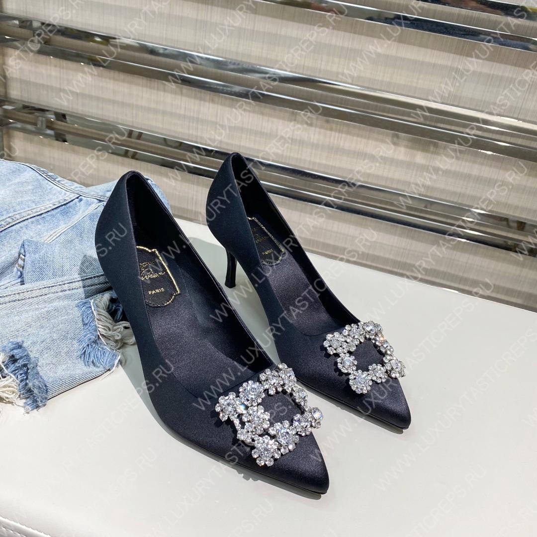 ROGER VIVER FLOWER STRASS BUCKLE PUMPS BLACK RVW4141