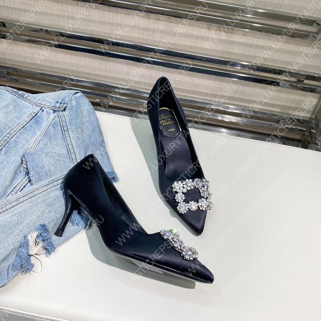 ROGER VIVER FLOWER STRASS BUCKLE PUMPS BLACK RVW4141