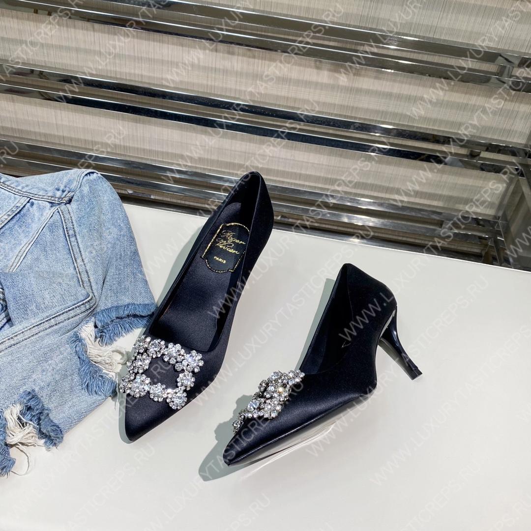 ROGER VIVER FLOWER STRASS BUCKLE PUMPS BLACK RVW4141