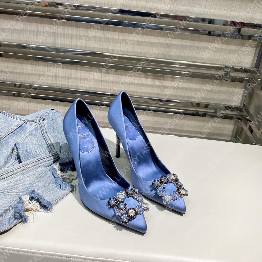 ROGER VIVER FLOWER STRASS BUCKLE PUMPS BLUE RVW4141