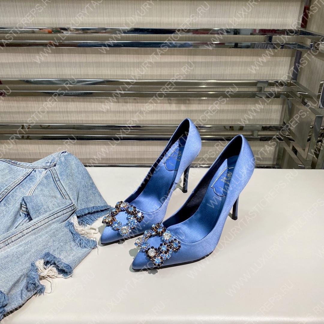 ROGER VIVER FLOWER STRASS BUCKLE PUMPS BLUE RVW4141