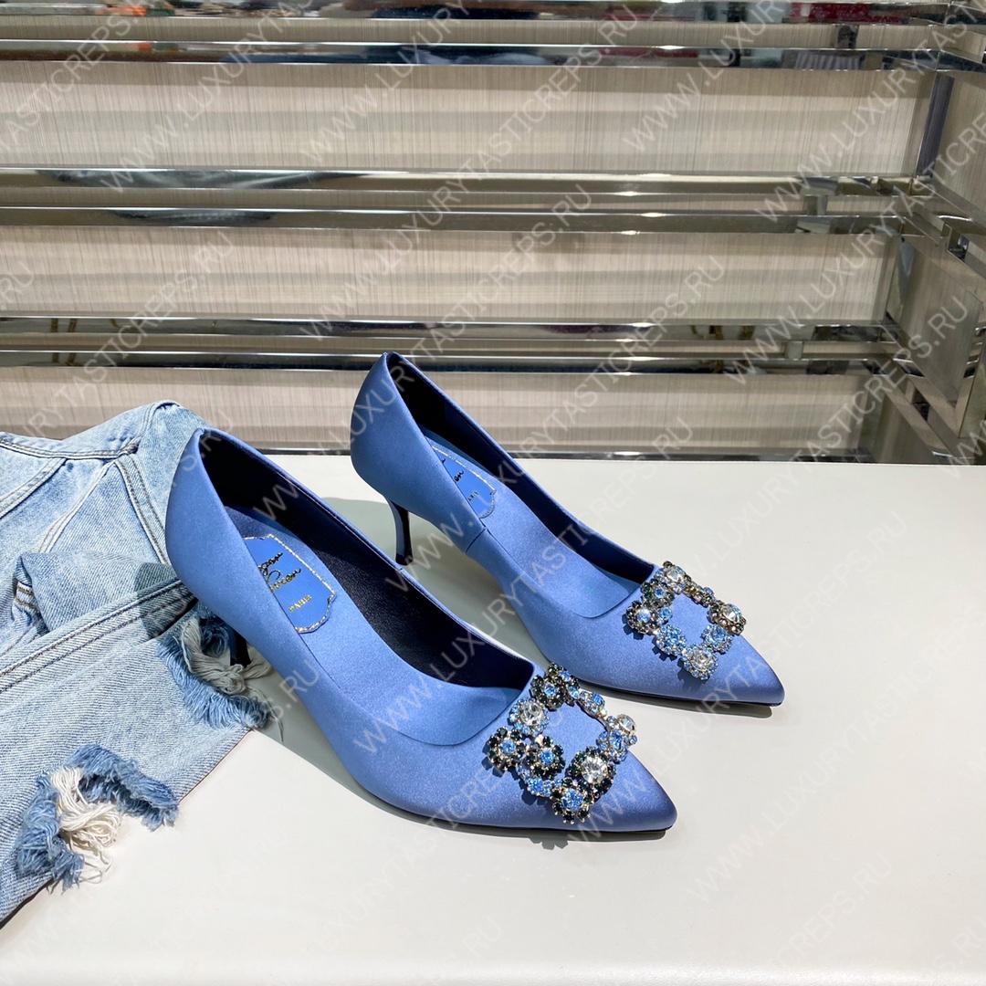 ROGER VIVER FLOWER STRASS BUCKLE PUMPS BLUE RVW4141