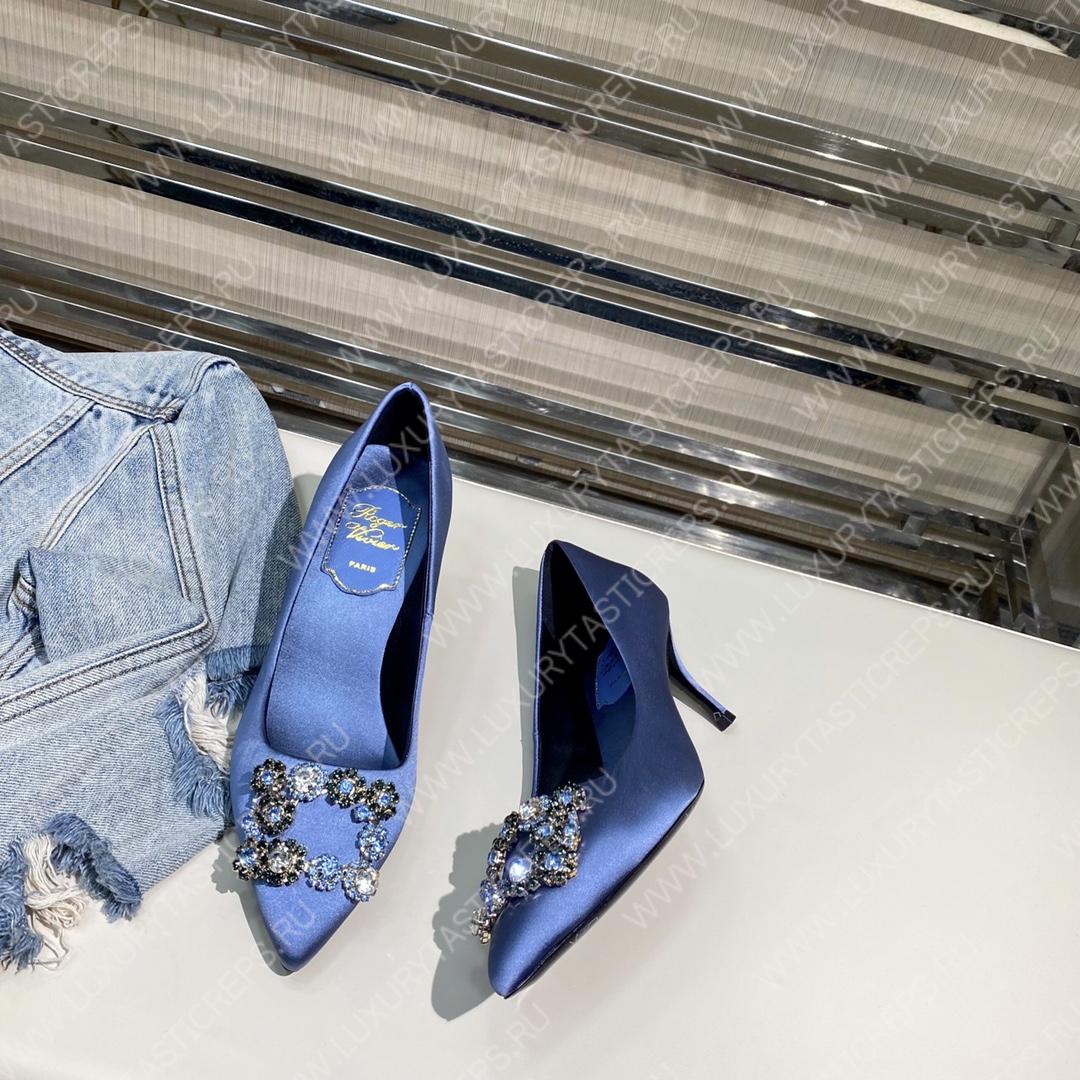 ROGER VIVER FLOWER STRASS BUCKLE PUMPS BLUE RVW4141