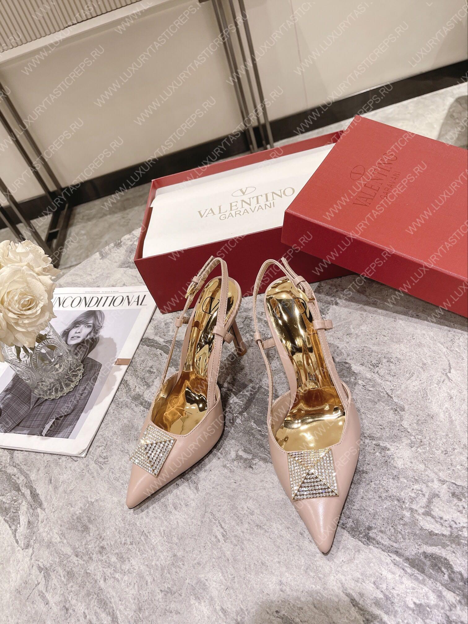 VALENTINO ONE STUD PUMP WITH CRYSTALS ROSE CANNELLE WS0R01TMK