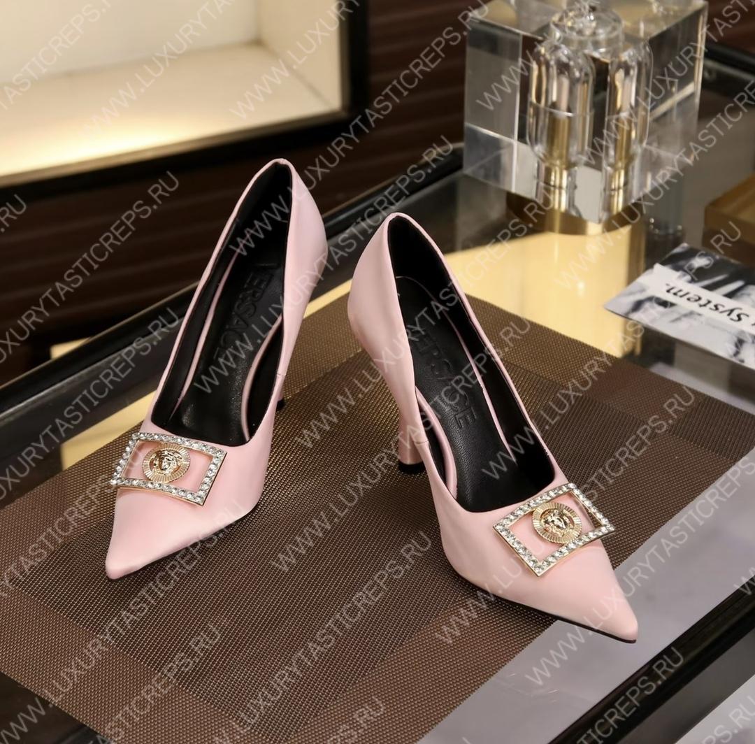 VERSACE SATIN LA MEDUSA PUMPS 110 PINK 1001207