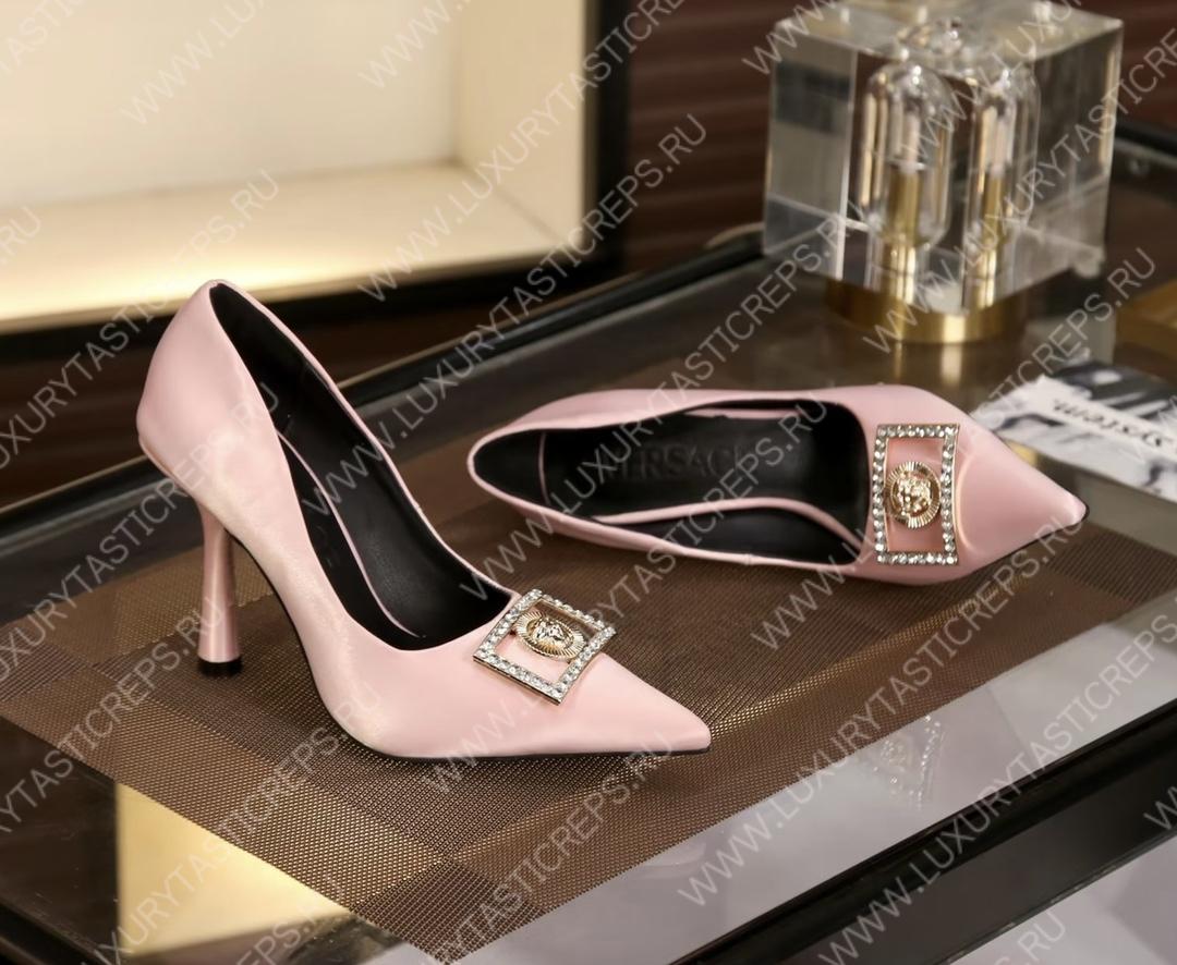 VERSACE SATIN LA MEDUSA PUMPS 110 PINK 1001207