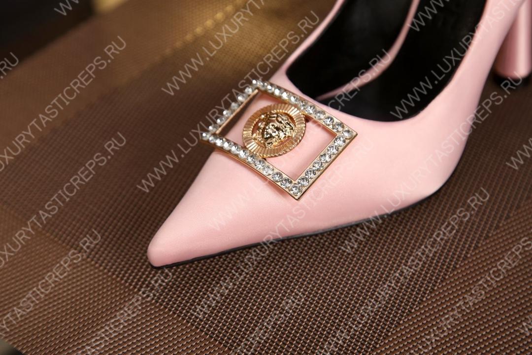 VERSACE SATIN LA MEDUSA PUMPS 110 PINK 1001207