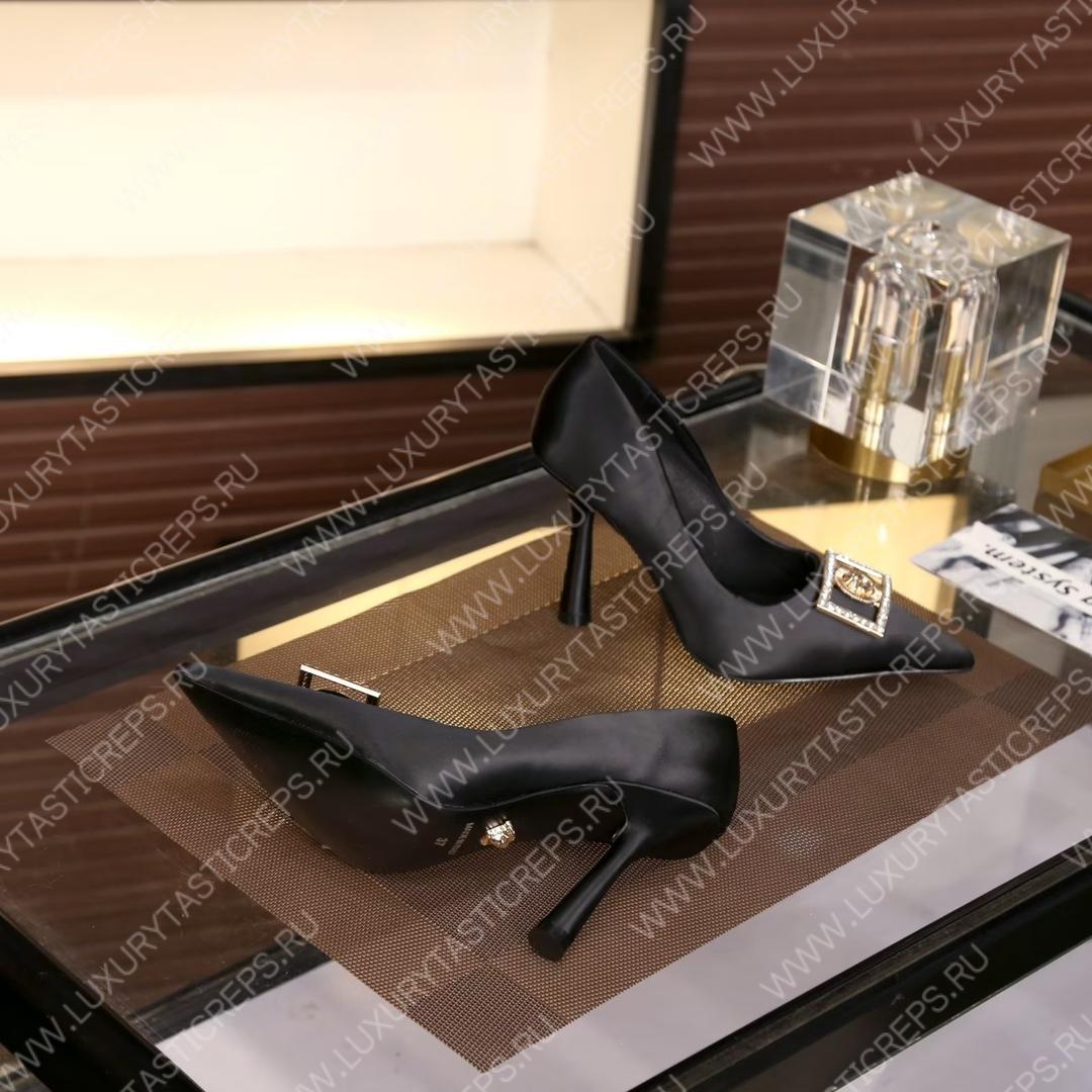 VERSACE SATIN LA MEDUSA PUMPS 110 BLACK 1001207