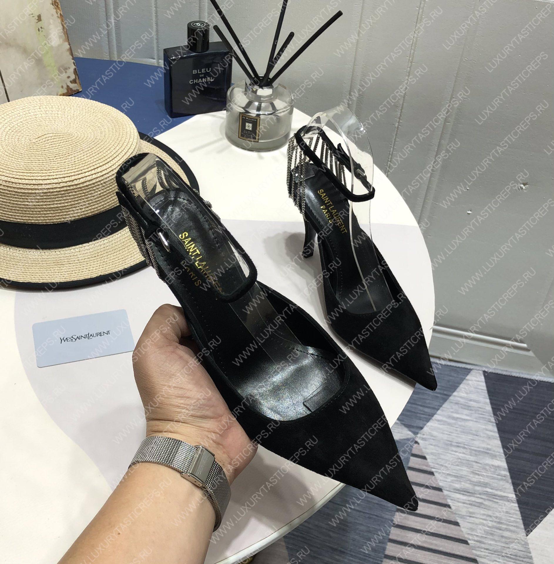 YVES SAINT LAURENT CRYSTAL CHAIN-TRIM PUMPS BLACK 7131751TVDD1000