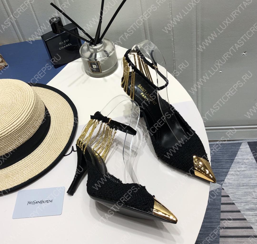 YVES SAINT LAURENT CRYSTAL CHAIN-TRIM PUMPS BLACK 7131751TVDD1000