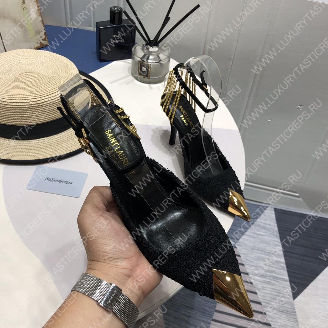 YVES SAINT LAURENT CRYSTAL CHAIN-TRIM PUMPS BLACK 7131751TVDD1000