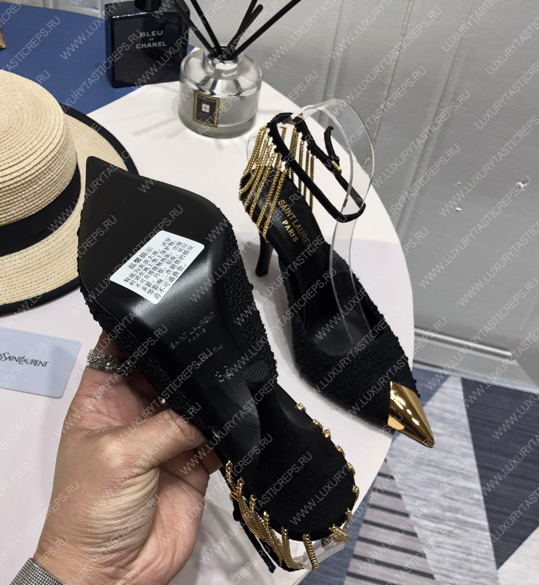 YVES SAINT LAURENT CRYSTAL CHAIN-TRIM PUMPS BLACK 7131751TVDD1000