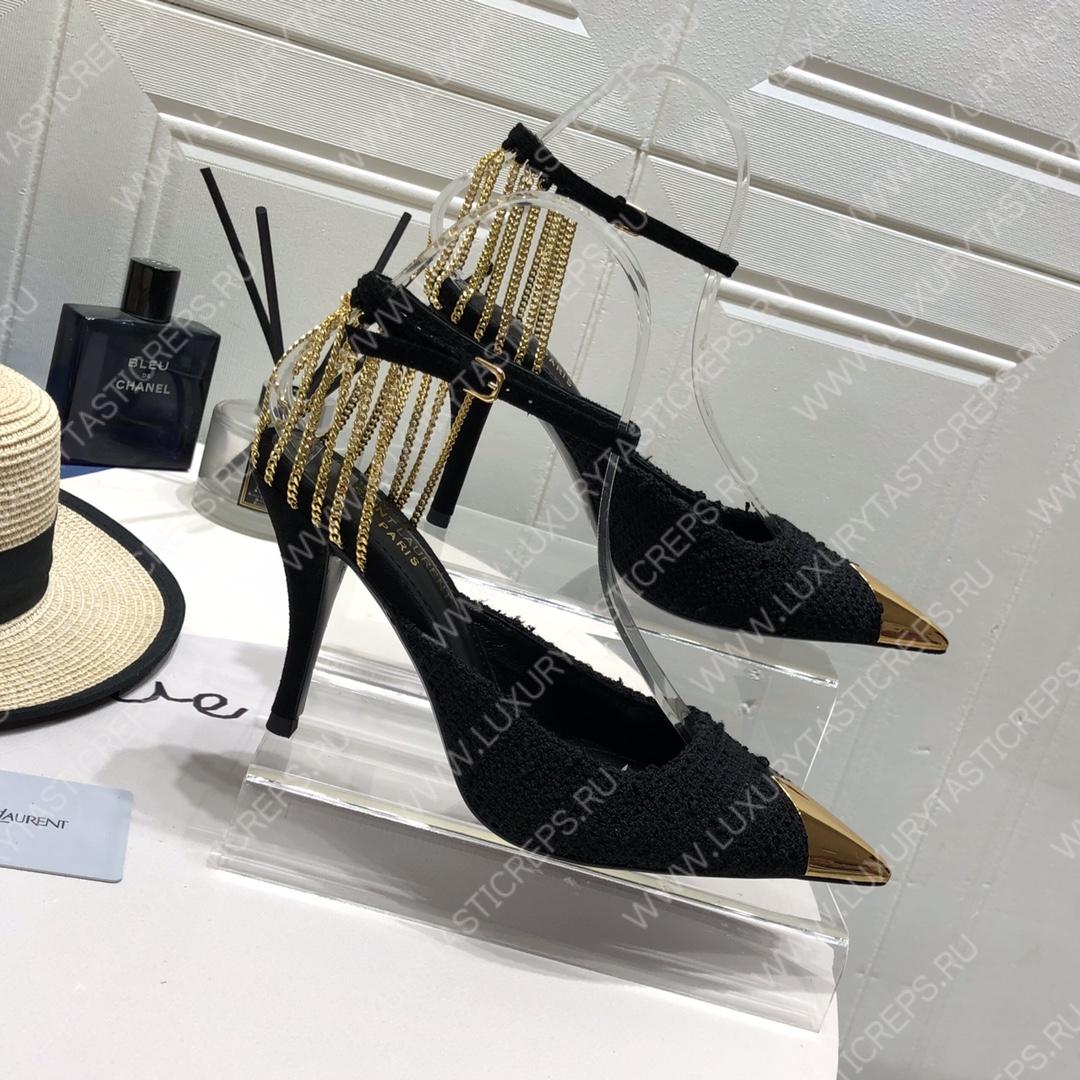 YVES SAINT LAURENT CRYSTAL CHAIN-TRIM PUMPS BLACK 7131751TVDD1000