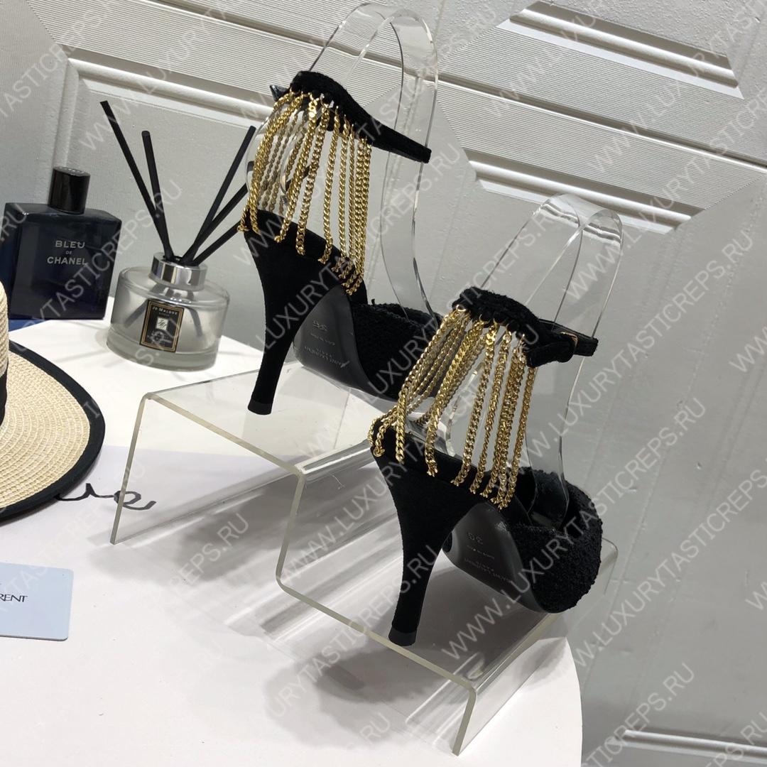 YVES SAINT LAURENT CRYSTAL CHAIN-TRIM PUMPS BLACK 7131751TVDD1000