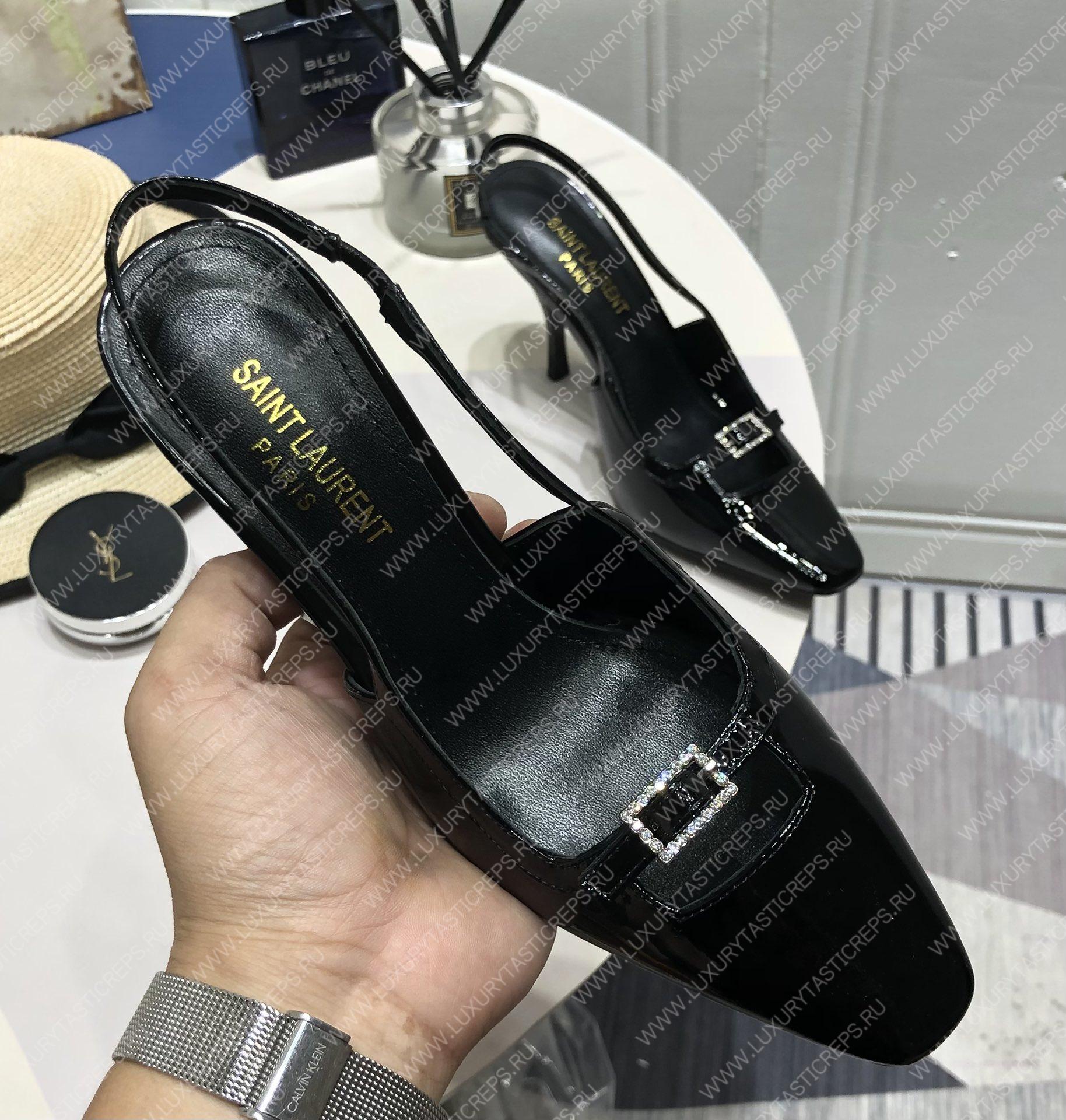 YVES SAINT LAURENT BLADE SLINGBACK PUMPS BLACK 660540AKPNN1000