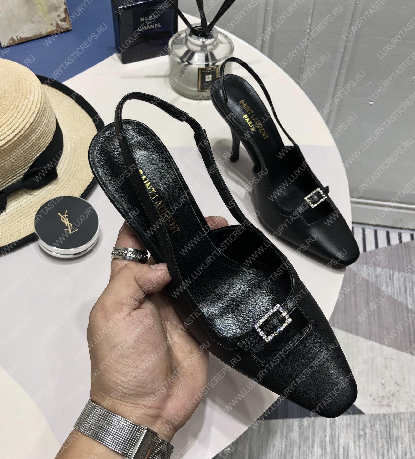 YVES SAINT LAURENT BLADE SLINGBACK PUMPS BLACK 660540AKPNN1000