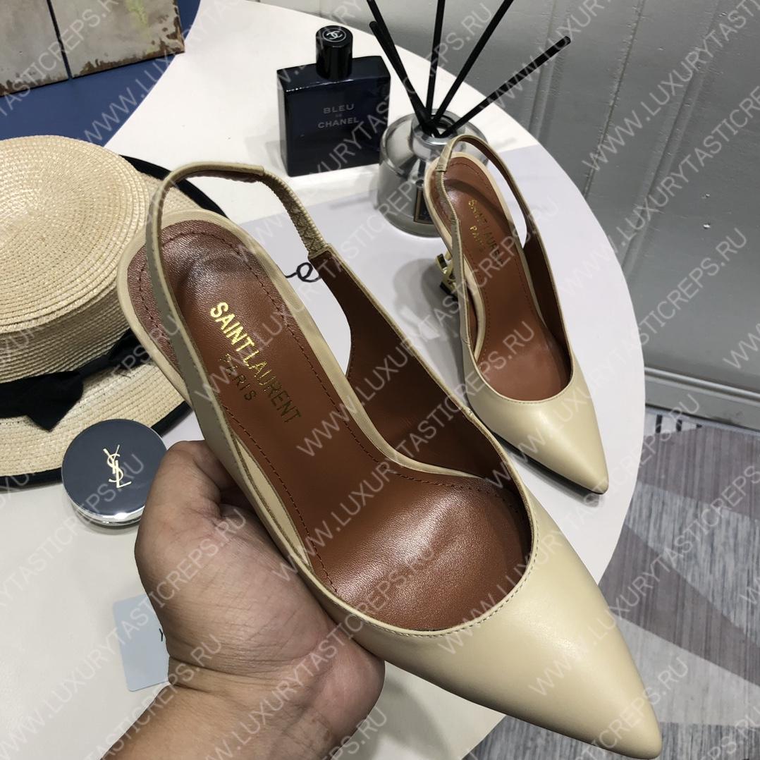YVES SAINT LAURENT KISS LEATHER SLINGBACK PUMPS CREAM 16475973