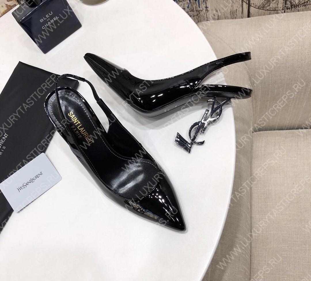 YVES SAINT LAURENT KISS LEATHER SLINGBACK PUMPS BLACK 16475973