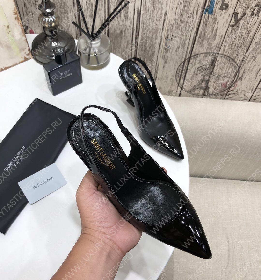 YVES SAINT LAURENT KISS LEATHER SLINGBACK PUMPS BLACK 16475973