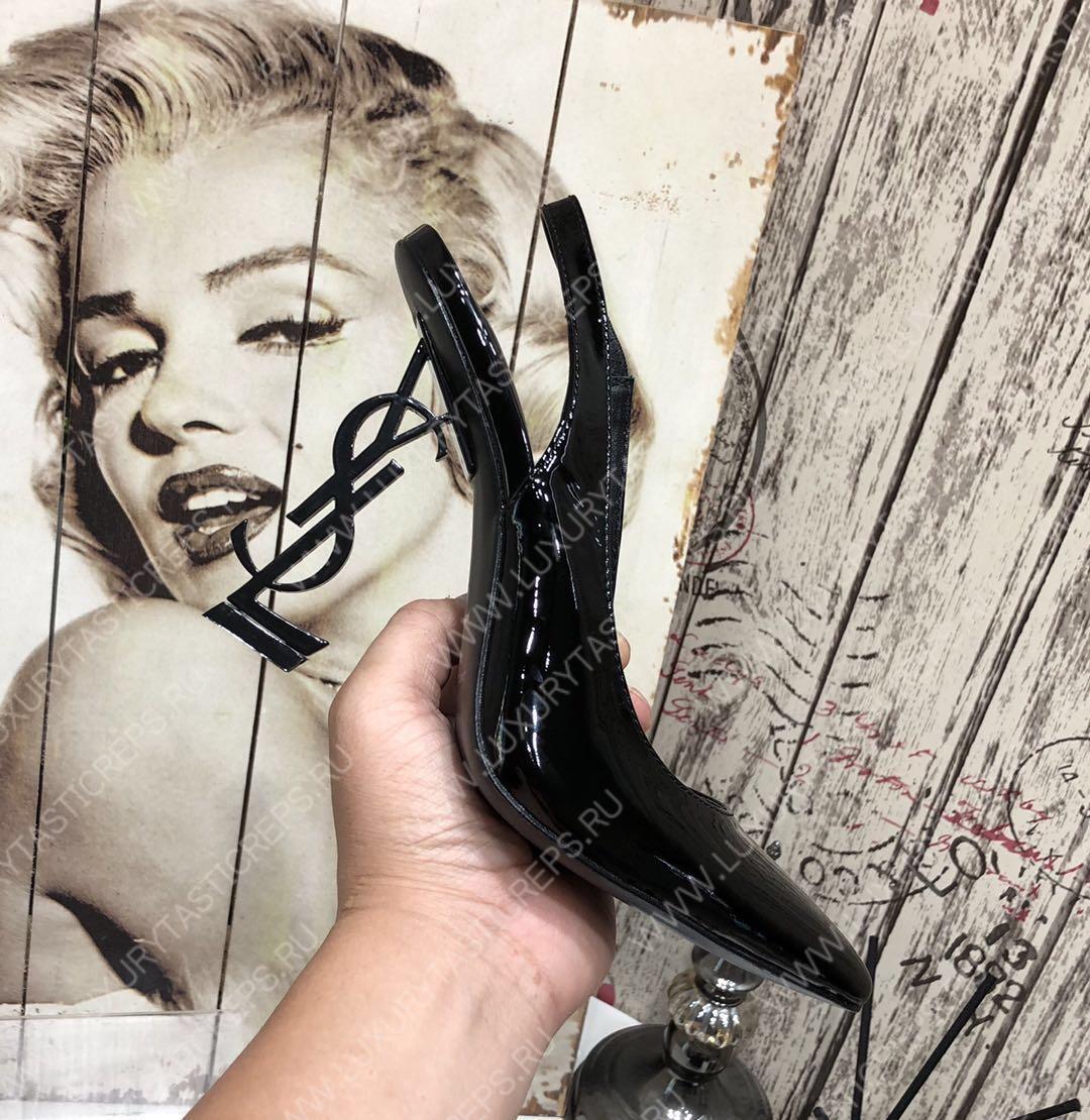 YVES SAINT LAURENT KISS LEATHER SLINGBACK PUMPS BLACK 16475973