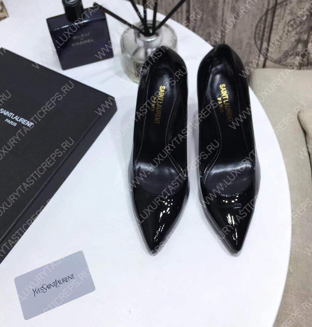 YVES SAINT LAURENT LOGO HEEL LEATHER PUMPS BLACK 472011D6CVV