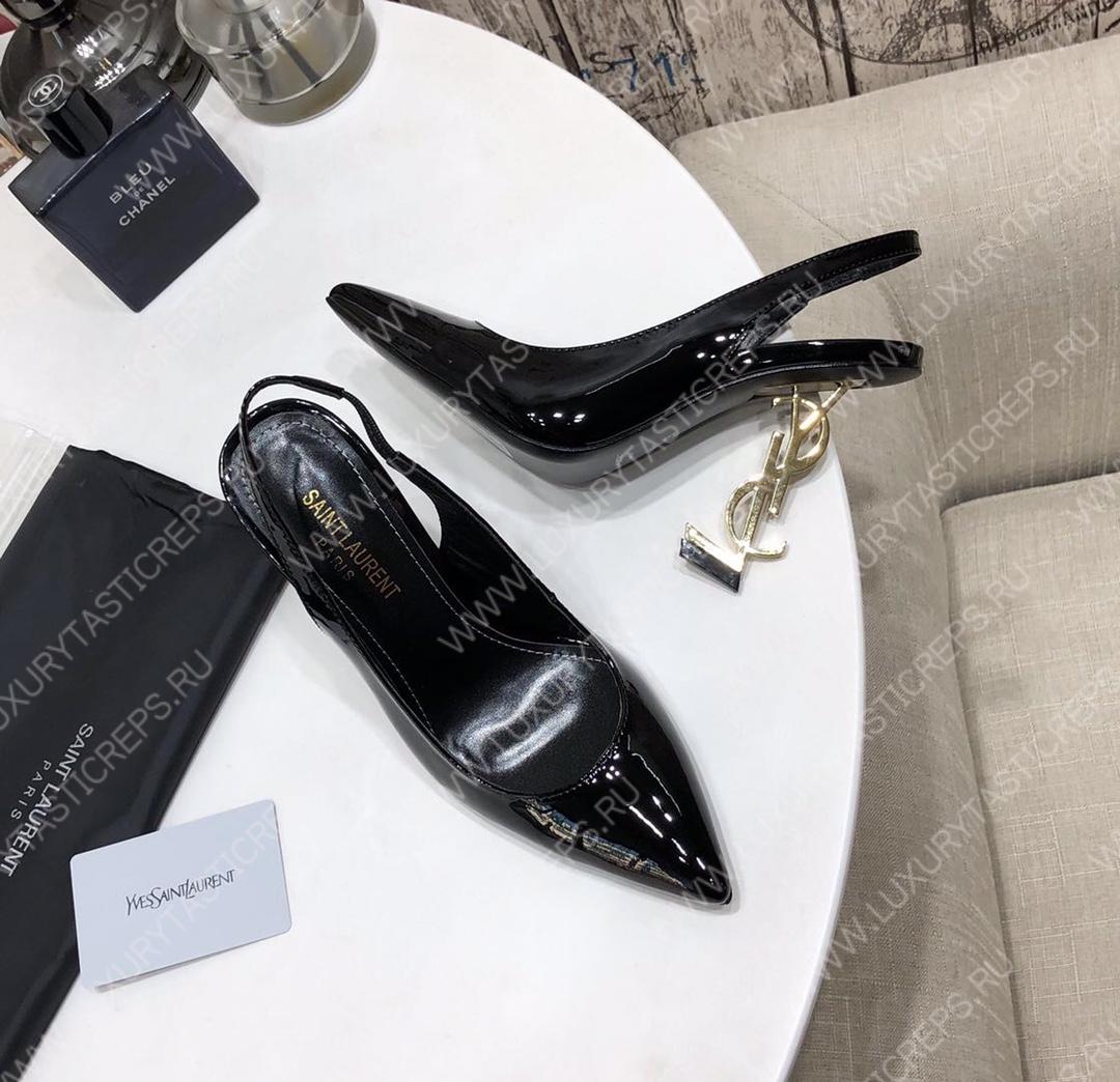 YVES SAINT LAURENT KISS LEATHER SLINGBACK PUMPS BLACK 16475973