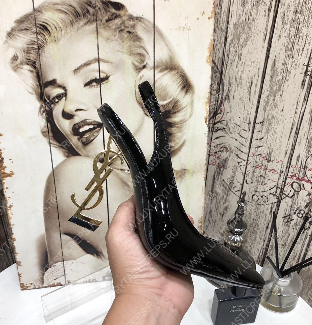YVES SAINT LAURENT KISS LEATHER SLINGBACK PUMPS BLACK 16475973
