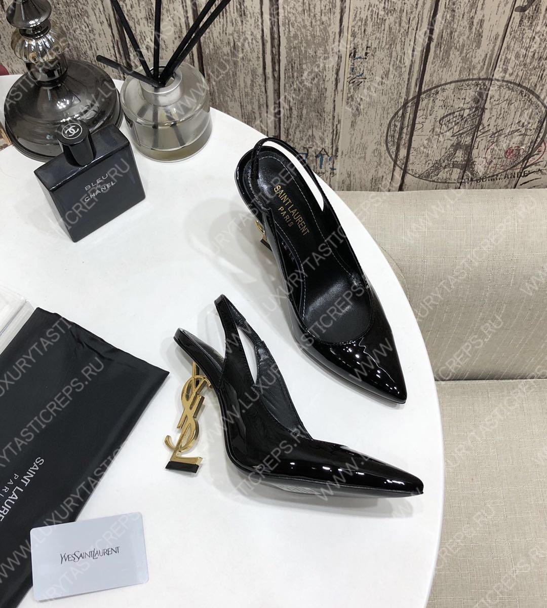 YVES SAINT LAURENT KISS LEATHER SLINGBACK PUMPS BLACK 16475973