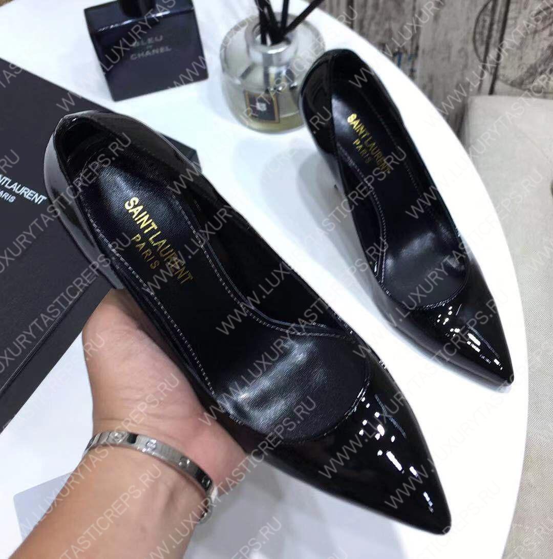YVES SAINT LAURENT OPYM LOGO HEEL LEATHER PUMPS BLACK 472011D6CVV